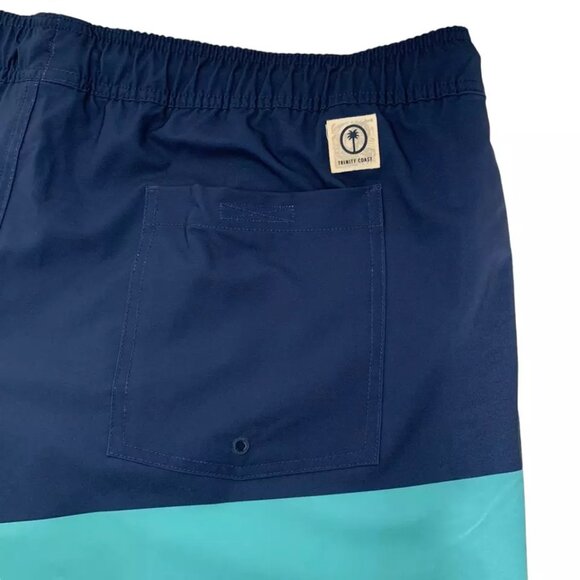 Trinity Coast Colorblock Swim Trunks B&T Size 2XB Blue Teal 3 Pockets UPF 40+ - Picture 7 of 9